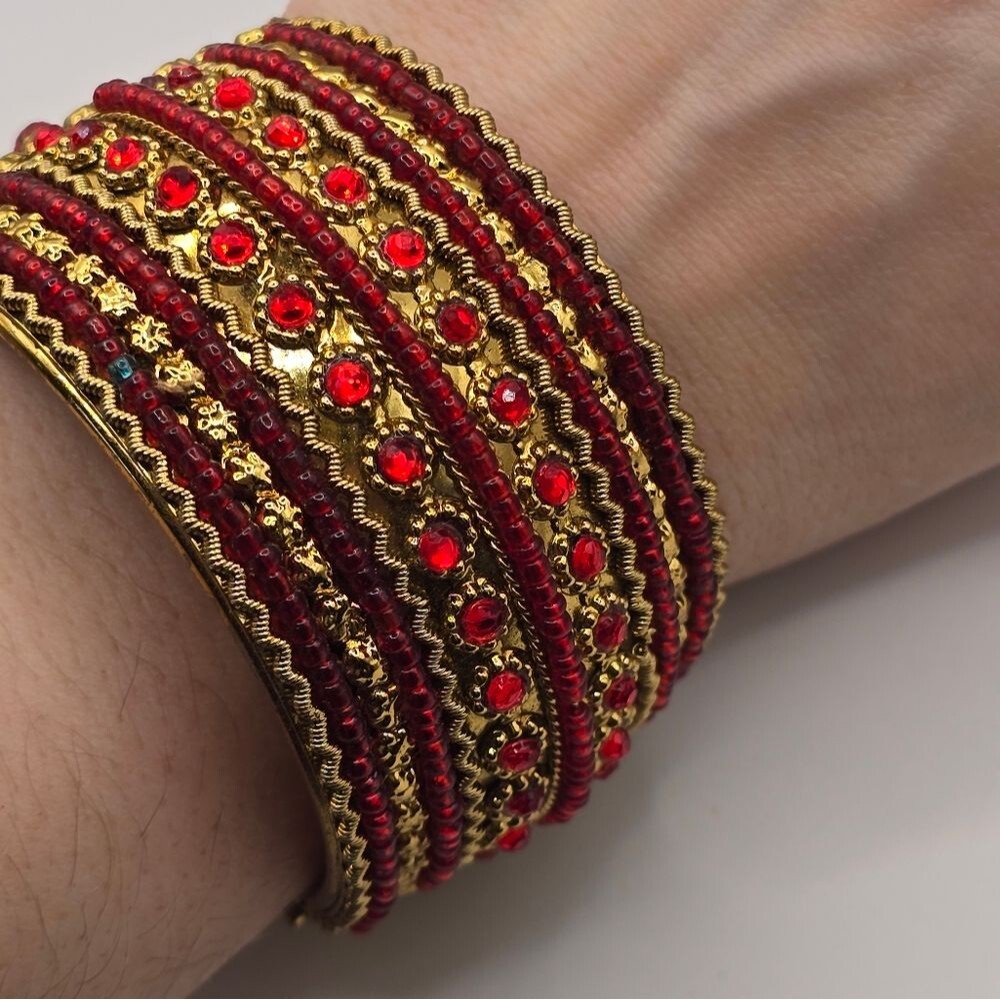 Vintage Art Deco RED rhinestone Cuff Bracelet